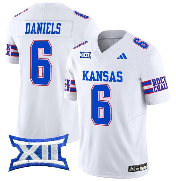 Men's Jalon Daniels Jersey #6 Kansas Jayhawks 2024 Vapor College Football Vapor Limited White