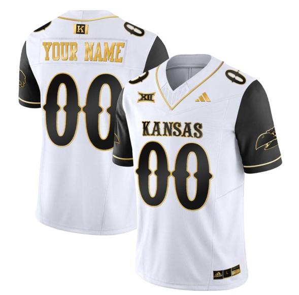 Men's Custom Kansas Jayhawks Jersey Blackhawk Name and Number Vapor Limited Football Stitched Black Sleeves