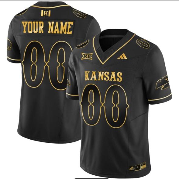 Men's Custom Kansas Jayhawks Jersey Blackhawk Name and Number Vapor Limited Football Stitched Black Gold