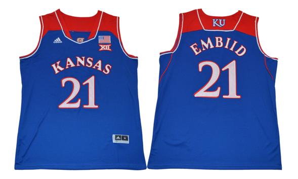 Men's Kansas Jayhawks #21 Embiid NCAA Basketball Jersey Blue