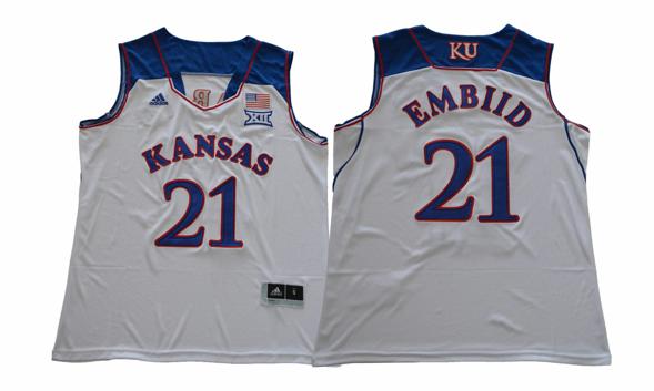 Men's Kansas Jayhawks #21 Embiid NCAA Basketball Jersey White