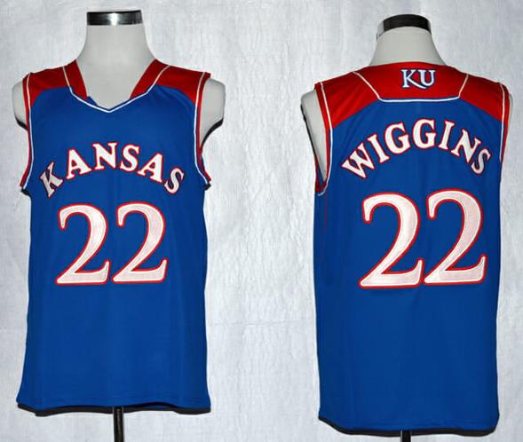 Men's Kansas Jayhawks #22 Andrew Wiggins NCAA Basketball Jersey Royal Blue