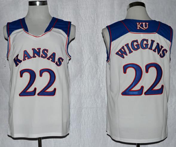 Men's Kansas Jayhawks #22 Andrew Wiggins NCAA Basketball Jersey White