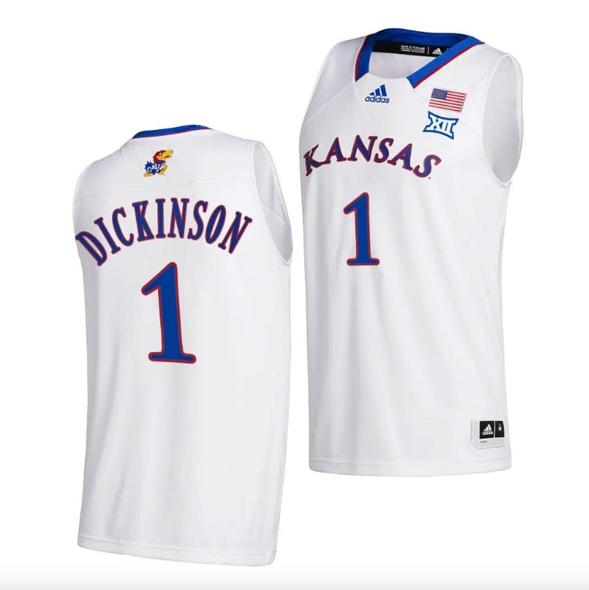 Men's Hunter Dickinson Jersey #1 Kansas Jayhawks College Basketball White