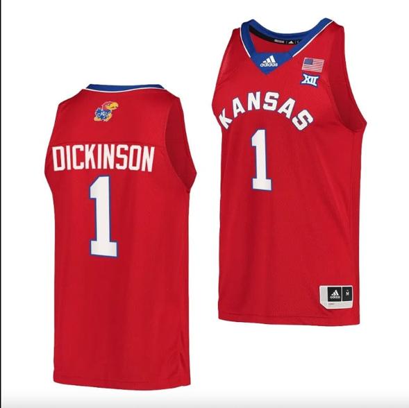 Men's Hunter Dickinson Jersey #1 Kansas Jayhawks College Basketball Red