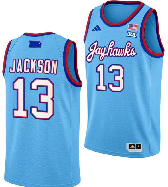 Men's Elmarko Jackson Jersey #13 Kansas Jayhawks Basketball DRIP Alternate 2023-24 Baby Blue