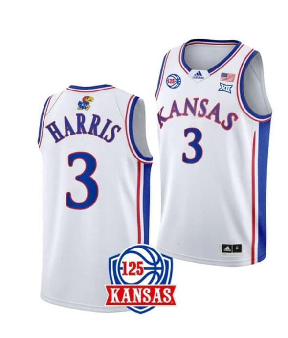 Men's Men's #3 Dajuan Harris Jr Jersey Kansas Jayhawks College Basketball Jerseys White