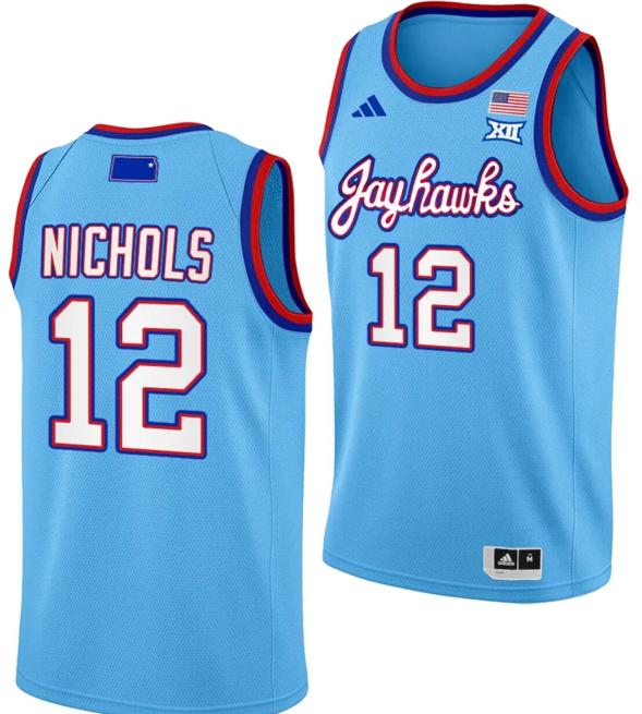 Men's SMya Nichols Jersey #12 Kansas Jayhawks Basketball DRIP Alternate 2023-24 Baby Blue