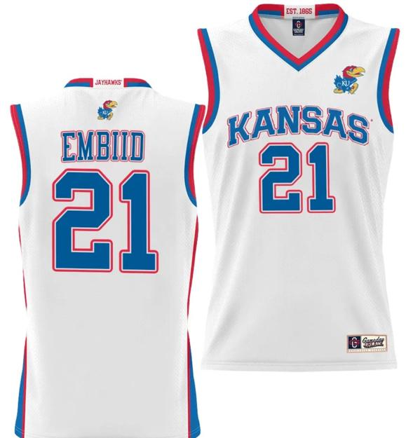 Men's Joel Embiid Jersey #21 Kansas Jayhawks NIL College Basketball Lightweight White