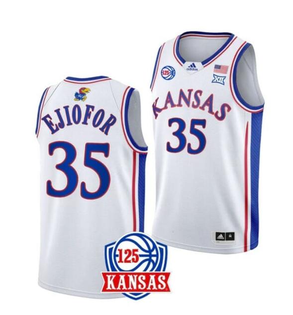 Men's Men's #35 Zuby Ejiofor Jersey Kansas Jayhawks College Basketball Jerseys White