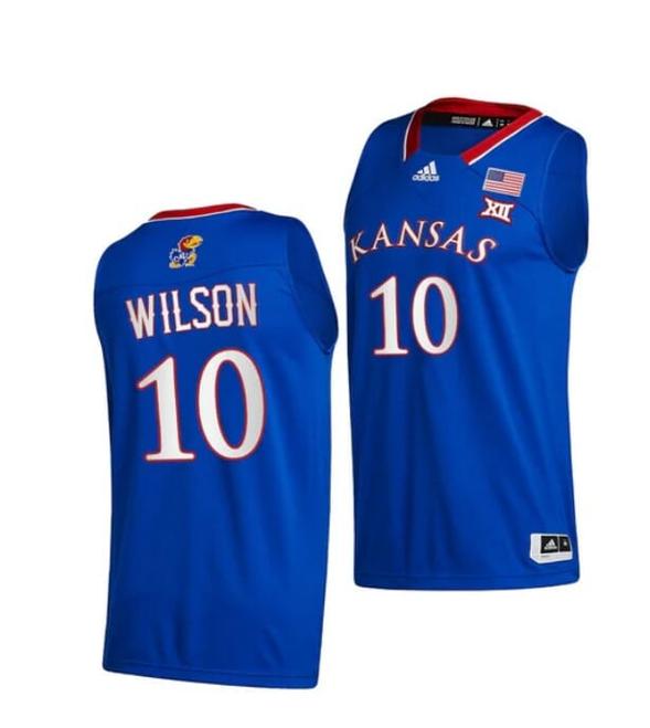 Men's Men's #10 Jalen Wilson Jersey Kansas Jayhawks College Basketball Jerseys Royal 2021