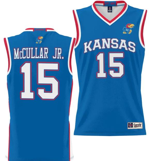 Men's Kevin McCullar Jr Jersey #15 Kansas Jayhawks NIL College Basketball Lightweight Royal