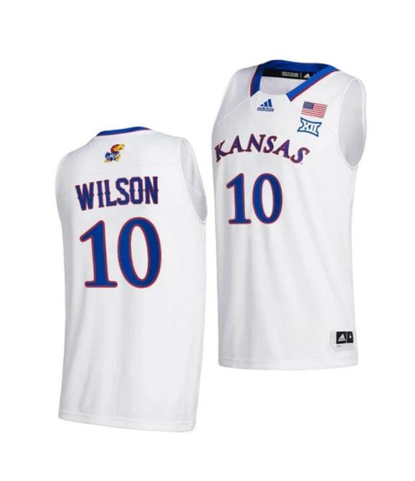 Men's Men's #10 Jalen Wilson Jersey Kansas Jayhawks College Basketball Jerseys White 2021