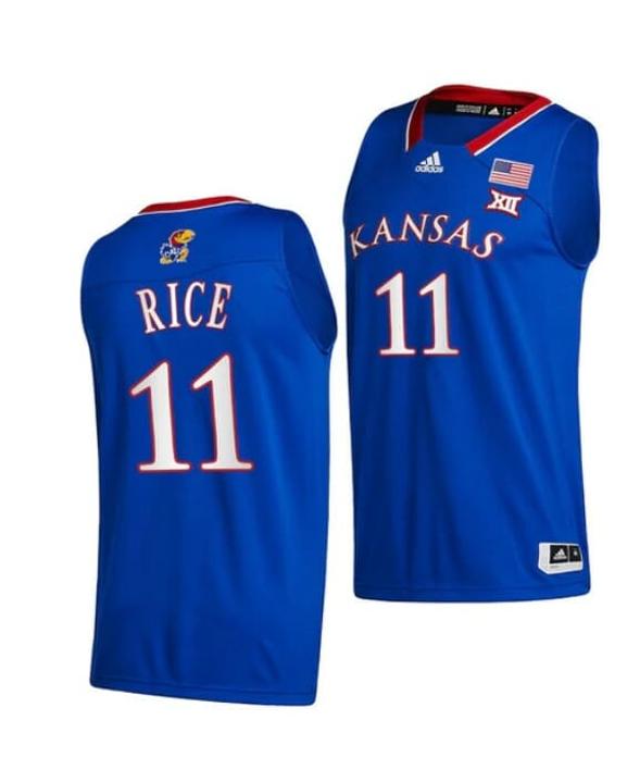 Men's Men's #11 M.J. Rice Jersey Kansas Jayhawks College Basketball Jerseys Royal Throwback