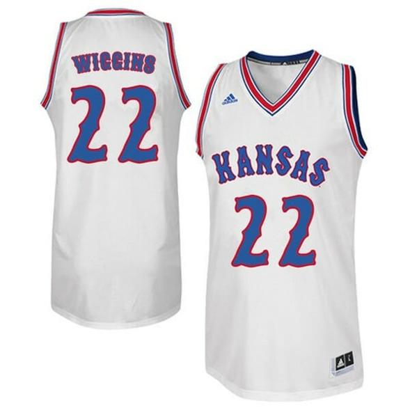 Men's Men's Jayhawks #22 Andrew Wiggins Jersey White Retro College Basketball Jerseys