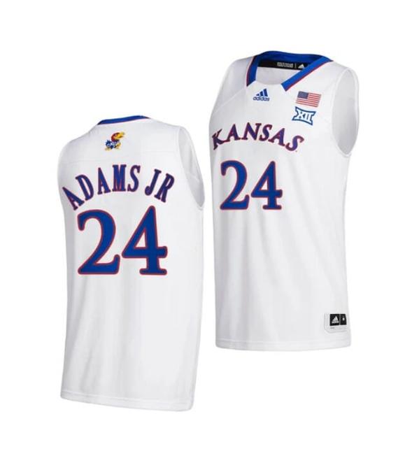 Men's Men's #24 K.J. Adams Jr Jersey Kansas Jayhawks College Basketball Jerseys White 2022