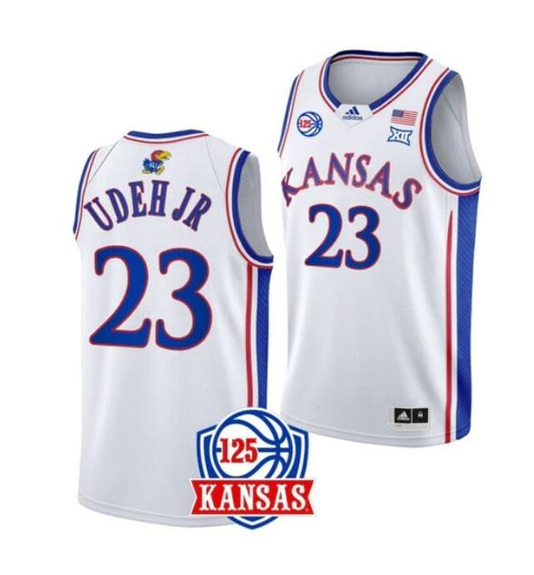 Men's Men's #23 Ernest Udeh Jr Jersey Kansas Jayhawks College Basketball Jerseys White