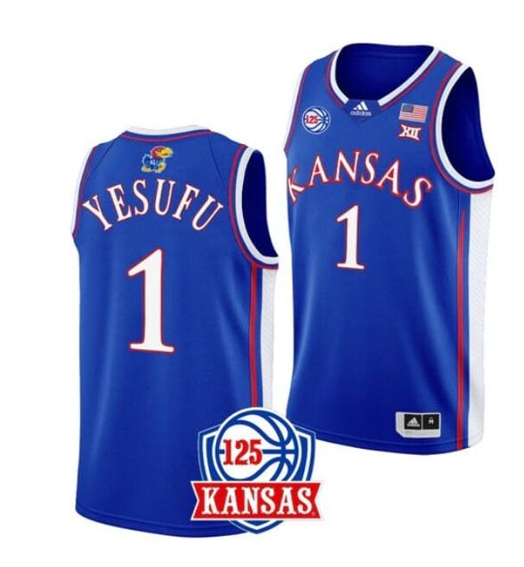 Men's Men's #1 Joseph Yesufu Jersey Kansas Jayhawks College Basketball Jerseys Blue