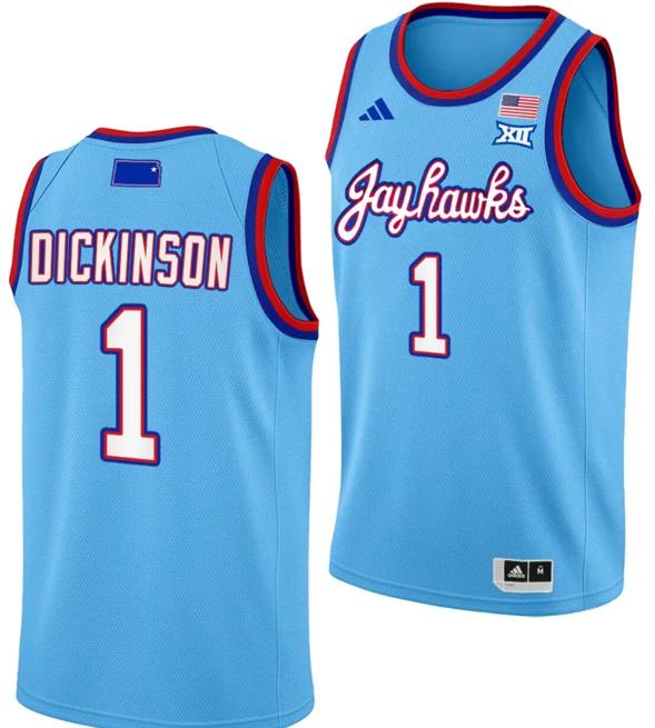 Men's Hunter Dickinson Jersey #1 Kansas Jayhawks Basketball DRIP Alternate 2023-24 Baby Blue