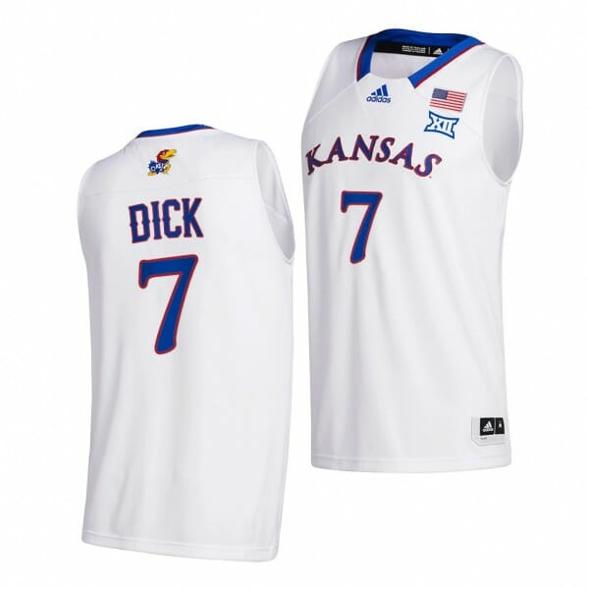 Men's Kansas Jayhawks #7 Gradey Dick Jersey White College Basketball 2021-22 Jerseys