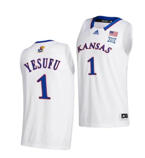 Men's Men's #1 Joseph Yesufu Jersey Kansas Jayhawks College Basketball Jerseys White 2022