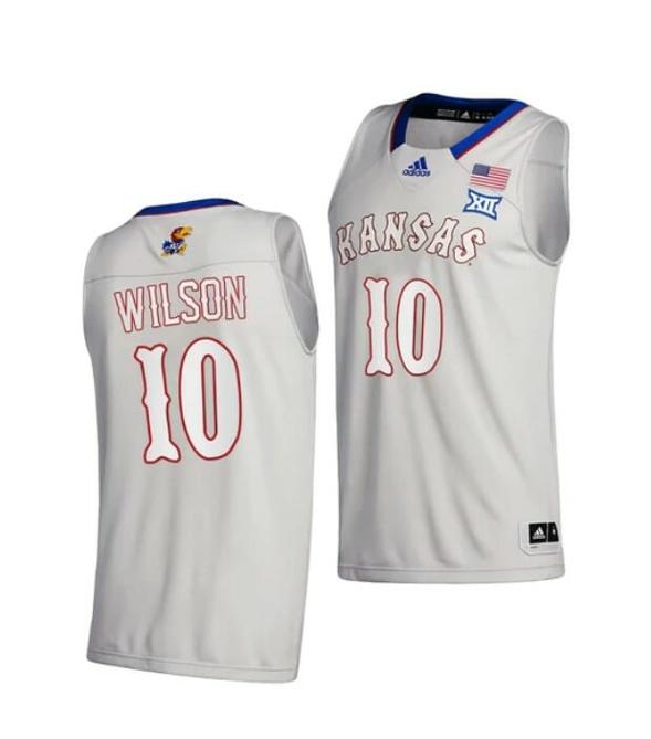 Men's Men's #10 Jalen Wilson Jersey Kansas Jayhawks College Basketball Jerseys Gray 2021