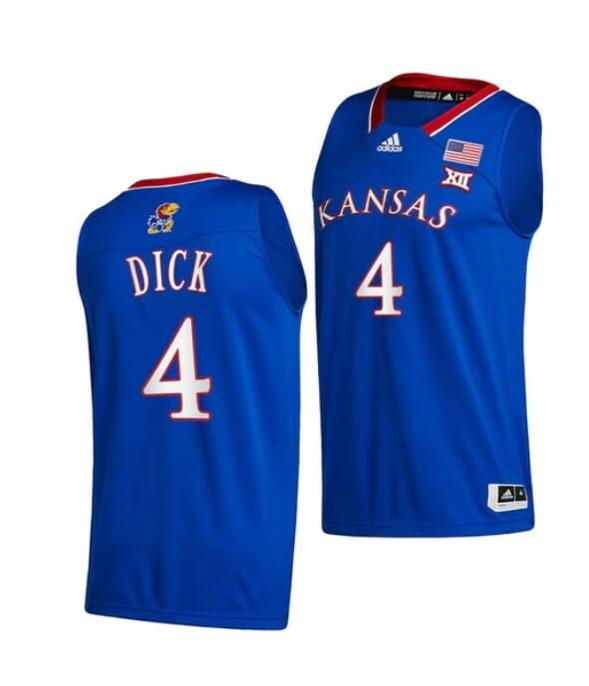 Men's Men's #4 Gradey Dick Jersey Kansas Jayhawks College Basketball Jerseys Blue 2022