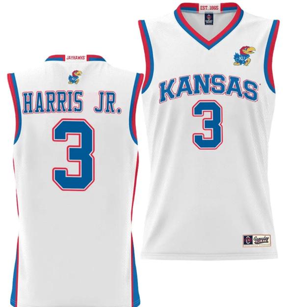 Men's Dajuan Harris Jr Jersey #3 Kansas Jayhawks NIL College Basketball Lightweight White