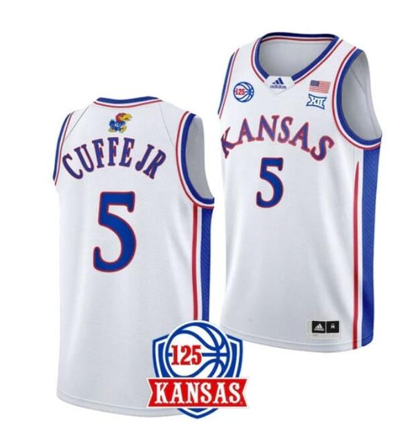 Men's Men's #5 Kyle Cuffe Jr Jersey Kansas Jayhawks College Basketball Jerseys White