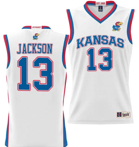 Men's Elmarko Jackson Jersey #13 Kansas Jayhawks NIL College Basketball Lightweight White