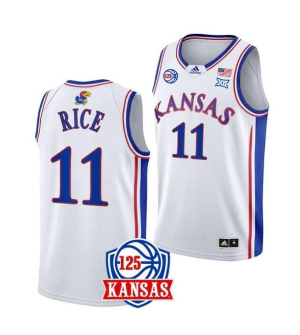 Men's Men's #11 M.J. Rice Jersey Kansas Jayhawks College Basketball Jerseys White