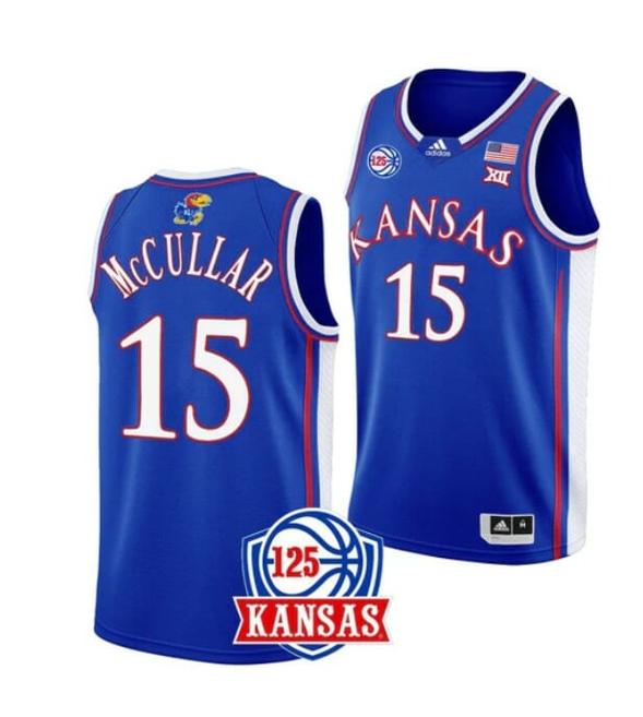 Men's Men's #15 Kevin McCullar Jr Jersey Kansas Jayhawks College Basketball Jerseys Blue