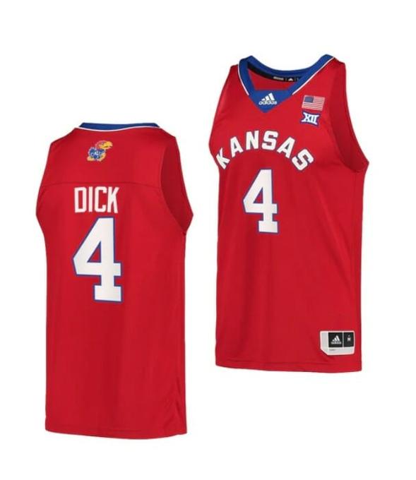 Men's Men's #4 Gradey Dick Jersey Kansas Jayhawks College Basketball Jerseys Red Retro