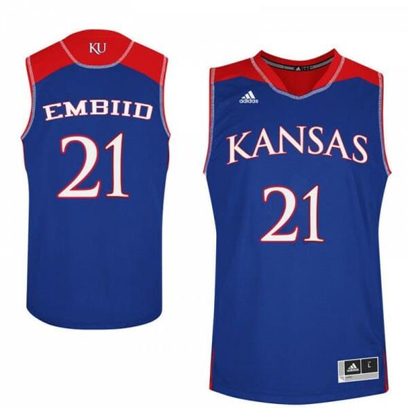 Men's Men's Kansas Jayhawks #21 Joel Embiid Jersey Royal NCAA College Basketball Jerseys