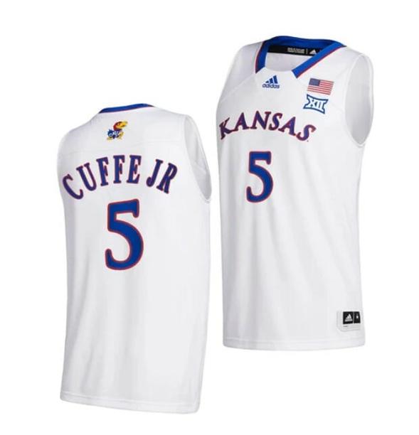 Men's Men's #5 Kyle Cuffe Jr Jersey Kansas Jayhawks College Basketball Jerseys White 2022