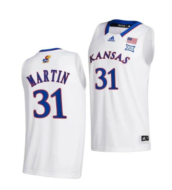 Men's Men's #31 Cam Martin Jersey Kansas Jayhawks College Basketball Jerseys White 2022