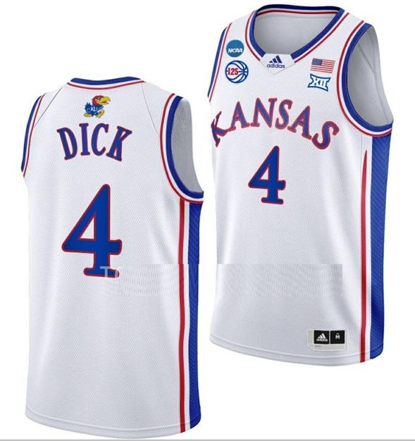 Men's Gradey Dick Jersey Kansas Jayhawks College Basketball 2023 NCAA March Madness White #4