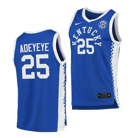 Men's Adebola Adeyeye Jersey Kentucky Wildcats College Basketball NCAA eligibility Jersey 2023 WNBA Draft Blue #25