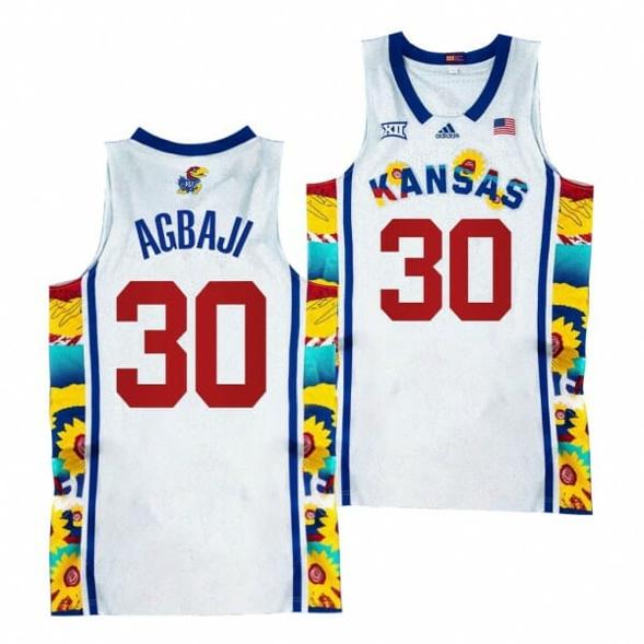 Men's Kansas Jayhawks #30 Ochai Agbaji Jersey 2022 Sunflower Showdown White Basketball Jerseys