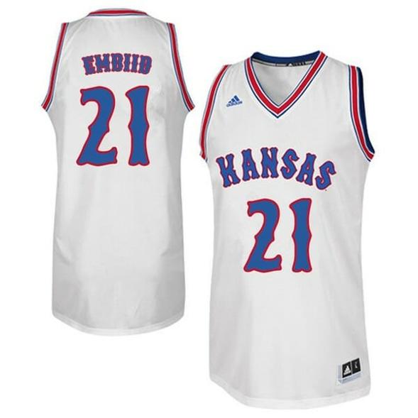 Men's Men's Kansas Jayhawks #21 Joel Embiid Jersey White Retro NCAA College Basketball Jerseys