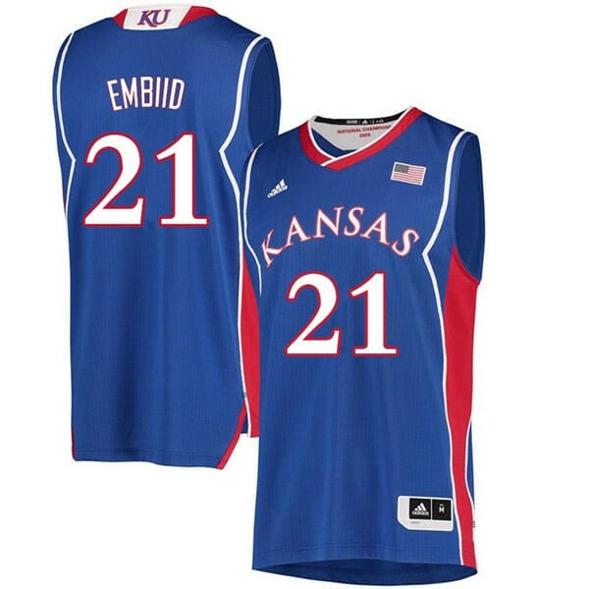 Men's Men's Kansas Jayhawks #21 Joel Embiid Jersey Royal Classic NCAA College Basketball Jerseys