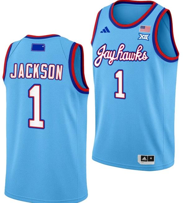 Men's Taiyanna Jackson Jersey #1 Kansas Jayhawks Basketball DRIP Alternate 2023-24 Baby Blue