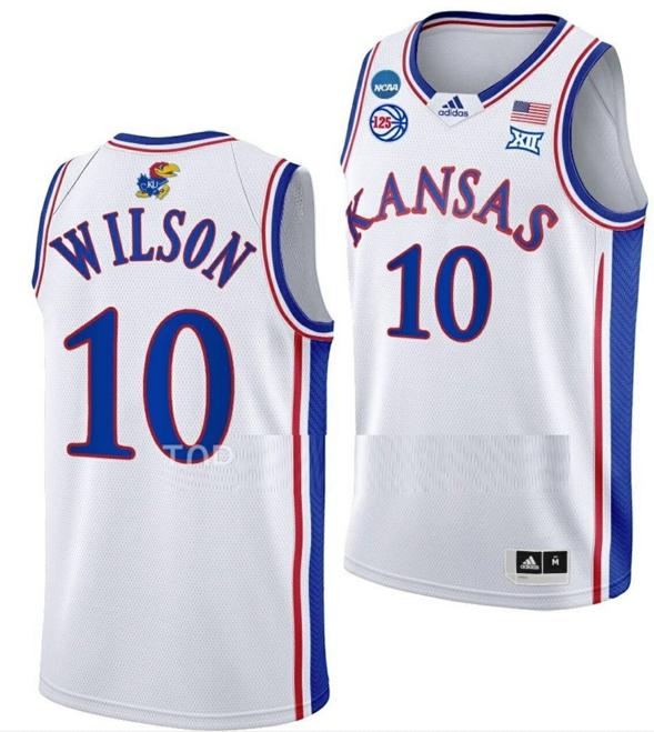 Men's Jalen Wilson Jersey Kansas Jayhawks College Basketball 2023 NCAA March Madness White #10