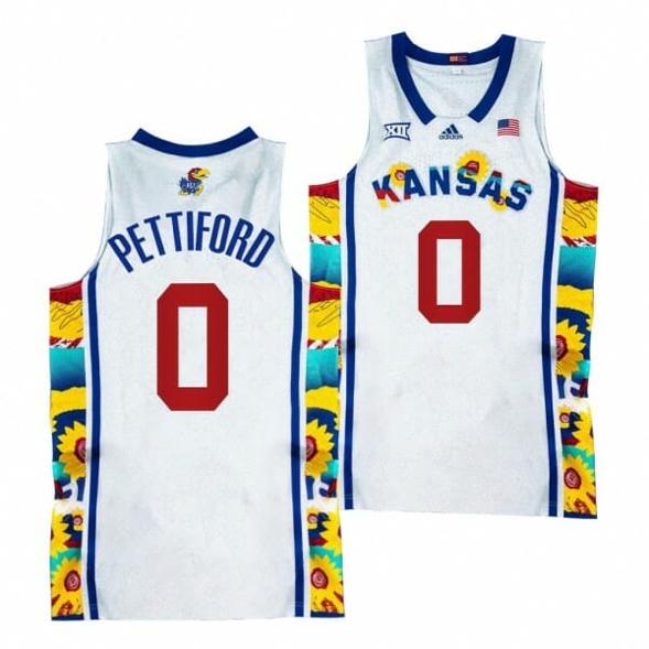 Men's Kansas Jayhawks #0 Bobby Pettiford Jersey 2022 Sunflower Showdown White Basketball Jerseys