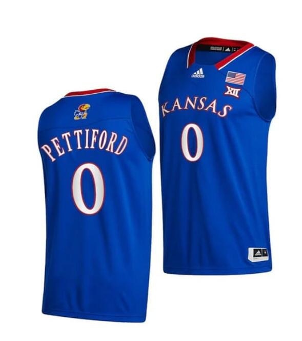 Men's Men's #0 Bobby Pettiford Jr Jersey Kansas Jayhawks College Basketball Jerseys Blue 2022