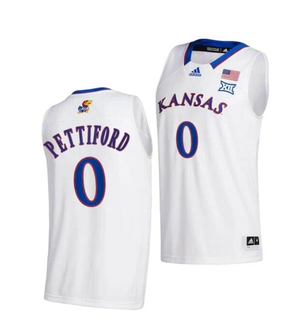 Men's Men's #0 Bobby Pettiford Jr Jersey Kansas Jayhawks College Basketball Jerseys White 2022