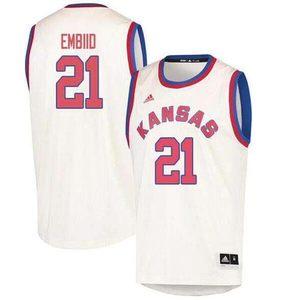 Men's Men's Kansas Jayhawks #21 Joel Embiid Jersey Cream High School NCAA College Basketball Jerseys