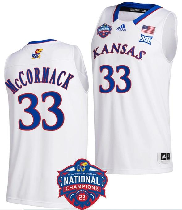 Men's David McCormack Jersey #33 Kansas Jayhawks Basketball 2022 NCAA National Champions White