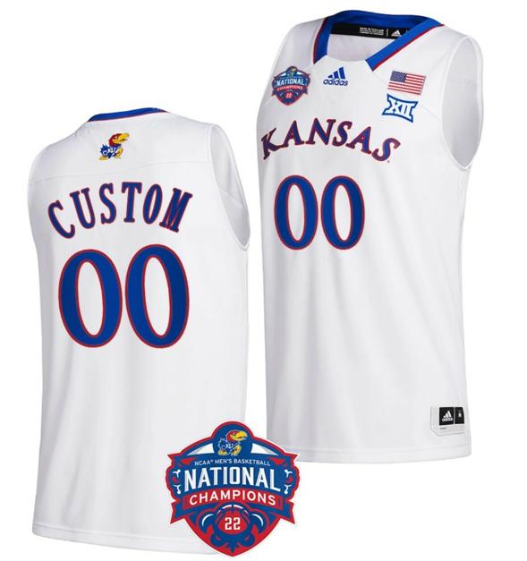 Men's Custom Kansas Jayhawks Jersey Name and Number College Basketball National Champions Logo White