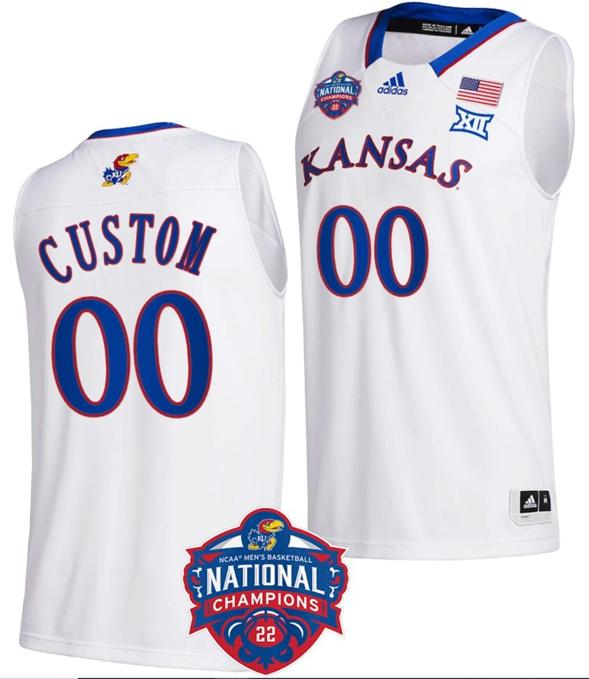 Men's Custom Kansas Jayhawks Jersey Name and Number Basketball 2022 NCAA National Champions White